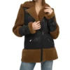 Black and Brown Shearling Aviator Leather Jacket Front