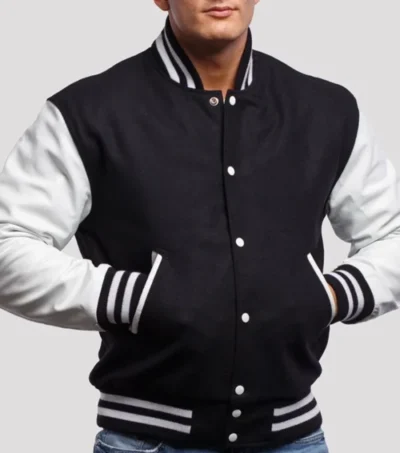 Black and White Varsity Bomber Jacket