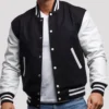 Black and White Varsity Bomber Jacket Front