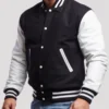 Black and White Varsity Bomber Jacket on Sale