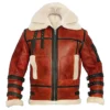 Bravonek Red B3 Aviator Leather with Belted Collar Jacket