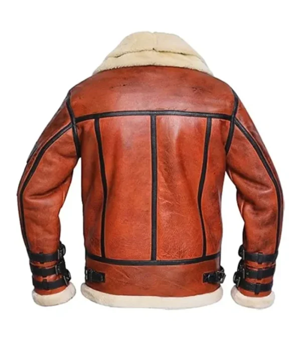 Bravonek Red B3 Aviator Leather with Belted Collar Jacket Back
