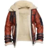 Bravonek Red B3 Aviator Leather with Belted Collar Jacket Inner