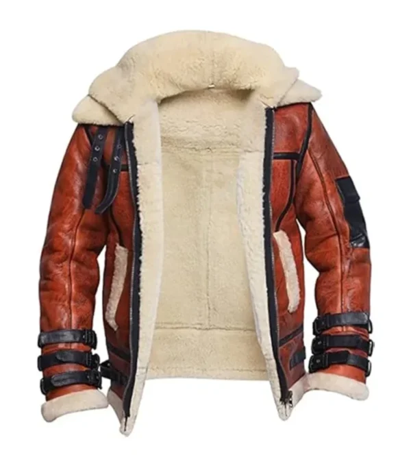 Bravonek Red B3 Aviator Leather with Belted Collar Jacket Inner
