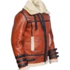 Bravonek Red B3 Aviator Leather with Belted Collar Jacket Side Look