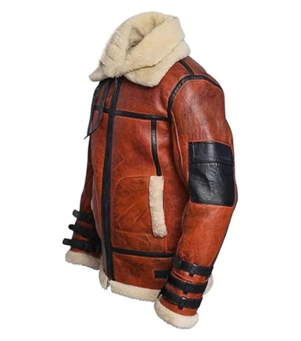 Bravonek Red B3 Aviator Leather with Belted Collar Jacket on Sale