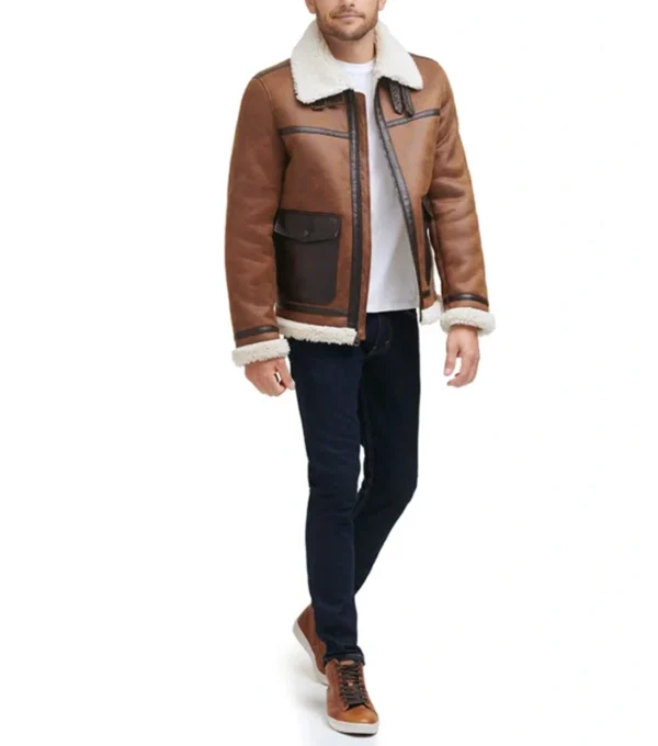 Brown B3 Aviator Jacket with White Fur Front