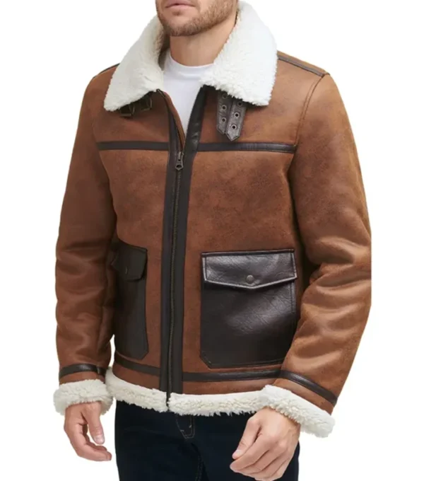 Brown B3 Aviator Jacket with White Fur Front