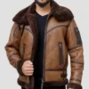 Brown B3 Leather Jacket Men With Fur Lining
