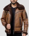 Brown B3 Leather Jacket Men With Fur Lining