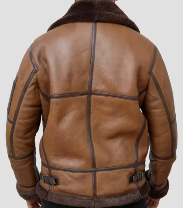Brown B3 Leather Jacket Men With Fur Lining Back