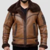 Brown B3 Leather Jacket Men With Fur Lining Front