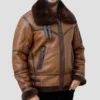 Brown B3 Leather Jacket Men With Fur Lining Front
