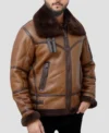 Brown B3 Leather Jacket Men With Fur Lining Front