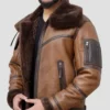 Brown B3 Leather Jacket Men With Fur Lining on Sale