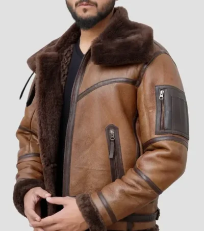 Brown B3 Leather Jacket Men With Fur Lining on Sale