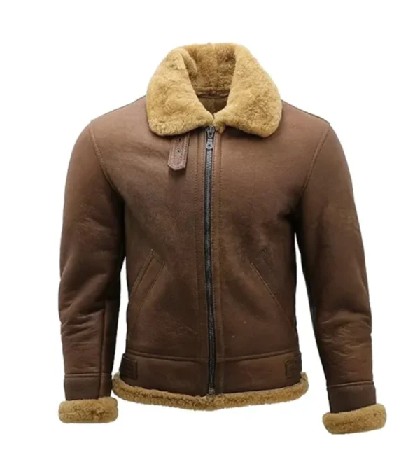 Brown B3 Leather Jacket with Tan Shearling Fur