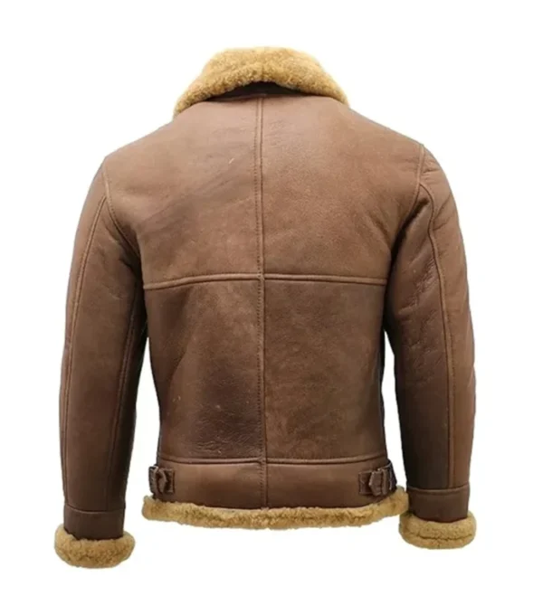 Brown B3 Leather Jacket with Tan Shearling Fur Front