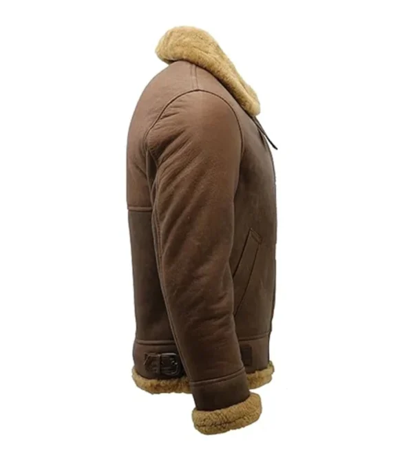 Brown B3 Leather Jacket with Tan Shearling Fur Side