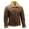 Brown B3 Leather Jacket with Tan Shearling Fur Side Look