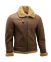 Brown B3 Leather Jacket with Tan Shearling Fur Side Look