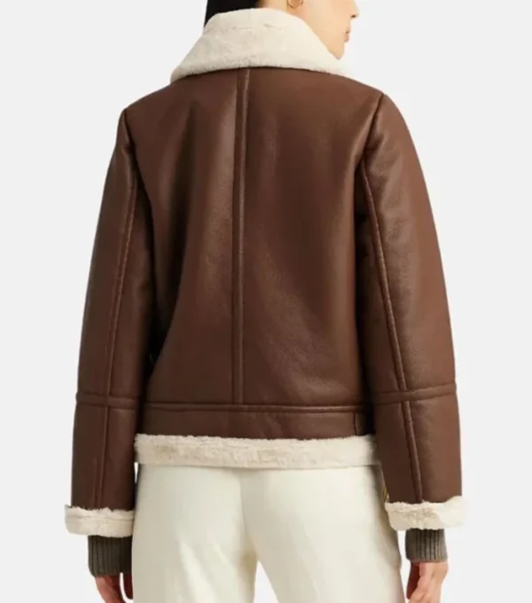 Brown B3 Leather Jacket with White Shearling Back