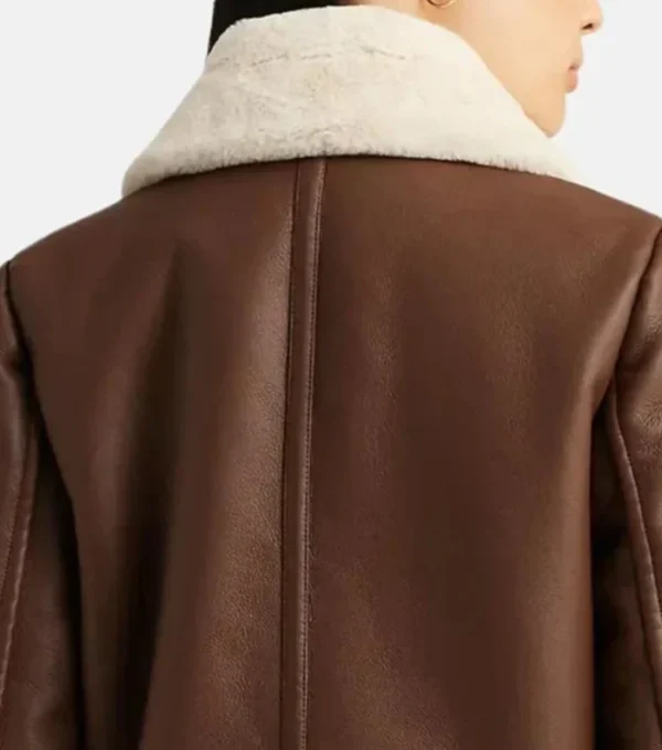 Brown B3 Leather Jacket with White Shearling Back Look