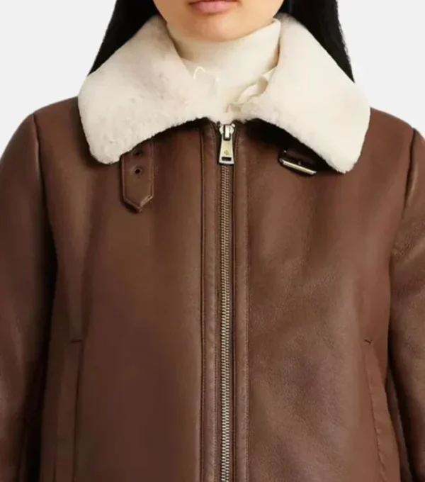 Brown B3 Leather Jacket with White Shearling Front
