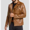Brown Biker Leather Jacket with Zipper Closure