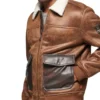 Brown Bomber Leather Jacket with Shearling Collar Side Look