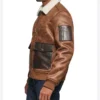 Brown Bomber Leather Jacket with Shearling Collar on Sale