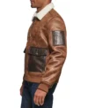 Brown Bomber Leather Jacket with Shearling Collar on Sale