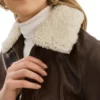 Brown Bomber Leather Jacket with White Fur Collar on Sale