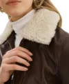 Brown Bomber Leather Jacket with White Fur Collar on Sale