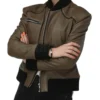 Brown Bomber Style Leather Jacket with Black Trim Sale