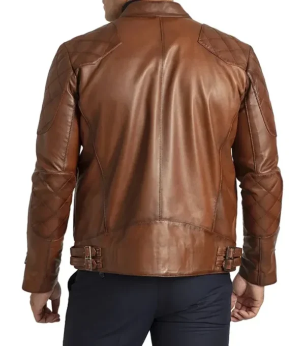 Brown Cafe Racer Leather Jacket For Men Back