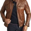 Brown Cafe Racer Leather Jacket For Men Front Look