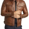 Brown Cafe Racer Leather Jacket For Men on Sale