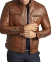 Brown Cafe Racer Leather Jacket For Men on Sale