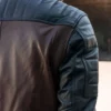 Brown Cafe Racer Leather Jacket with Black Sleeves Back Look