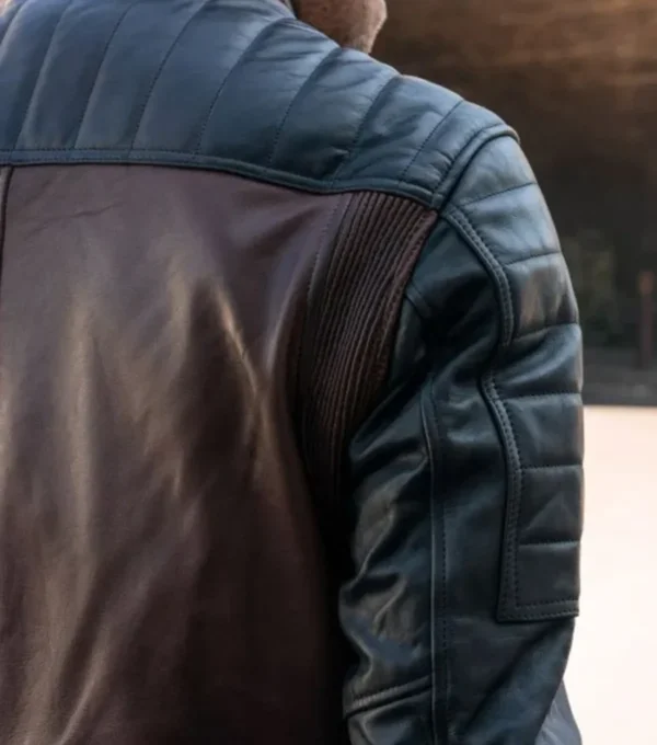 Brown Cafe Racer Leather Jacket with Black Sleeves Back Look