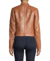 Brown Cropped Biker Leather Jacket Back