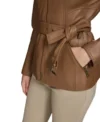 Brown Leather Belted Zip-Up Jacket Closer