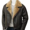 Brown Leather Zipper Jacket With Shearling Lining