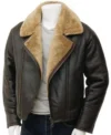 Brown Leather Zipper Jacket With Shearling Lining
