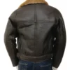 Brown Leather Zipper Jacket With Shearling Lining Back