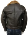 Brown Leather Zipper Jacket With Shearling Lining Back