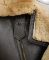 Brown Leather Zipper Jacket With Shearling Lining Closer