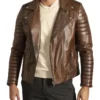 Brown Quilted Shoulder Motorcycle Jacket