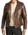 Brown Quilted Shoulder Motorcycle Jacket